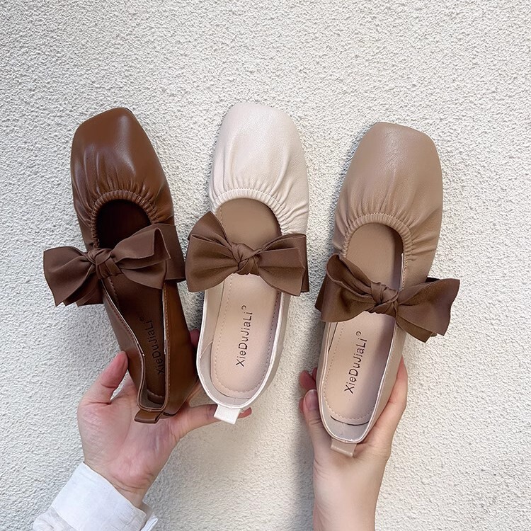 バレエパンプス バレエシューズ 靴 シューズ レディース フラットシューズ ローヒール スクエアトゥ リボン りぼん 無地 シンプル 歩きやすい 楽ちん 柔らかい 大人 可愛い かわいい