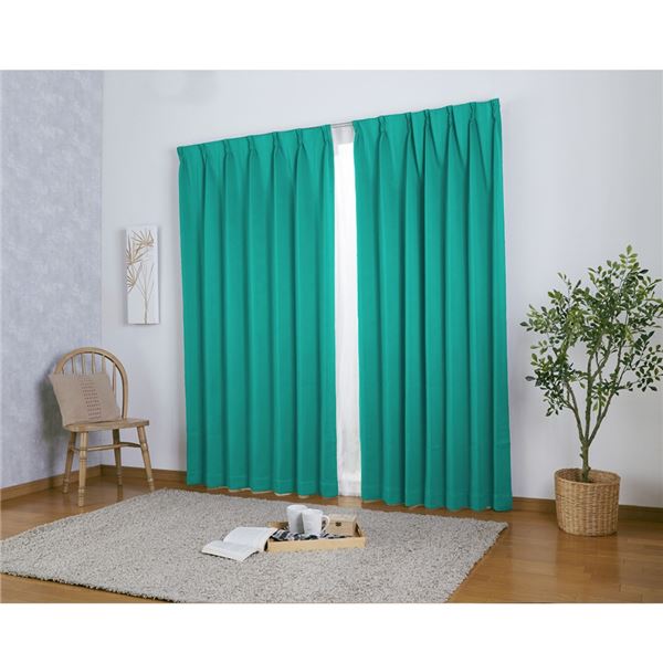 プルット ドレープ カーテン 約幅100cmx丈210cm マリンブルー 2枚