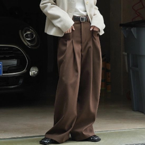 ワイドパンツ レディース ボトムス パンツ ズボン ロングパンツ ルーズシルエット シンプル 無地 カジュアル お出かけ おしゃれ ポケット ハイウエスト 体型カバー タック入り パンツ