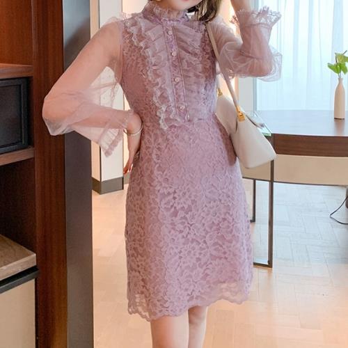 【急速出荷 2025年新作】ワンピース 総レース ミニワンピ 韓国 花柄 スタンドカラー 春 秋 長袖 ミニ ショート おしゃれ 可愛い シフォン レース フリル フェミニン エレガント きれいめ シ 4,822円