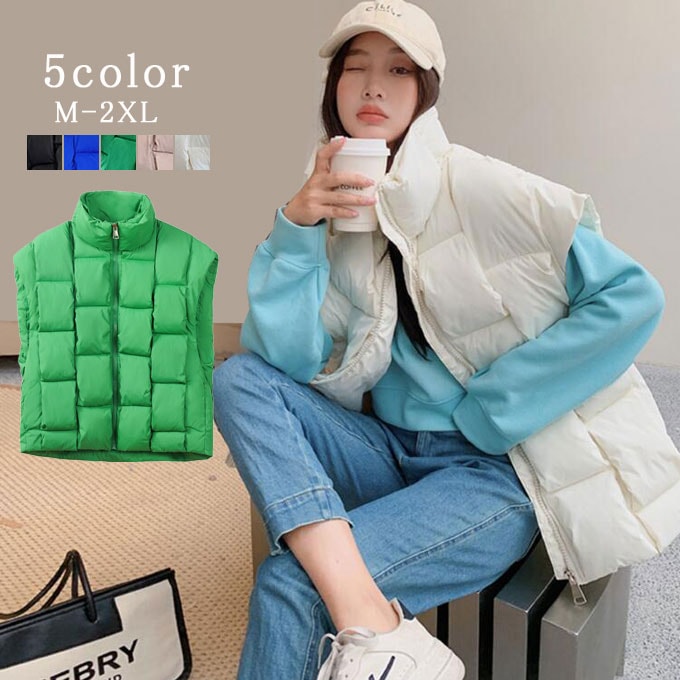 ダウンベスト ショート レディース 中綿ベスト ジャケット キルティング アウター 中綿 中綿入り 上着 スタンドカラー ビッグシルエット ゆったり ショート丈 秋 冬 20代 30代 40代 暖