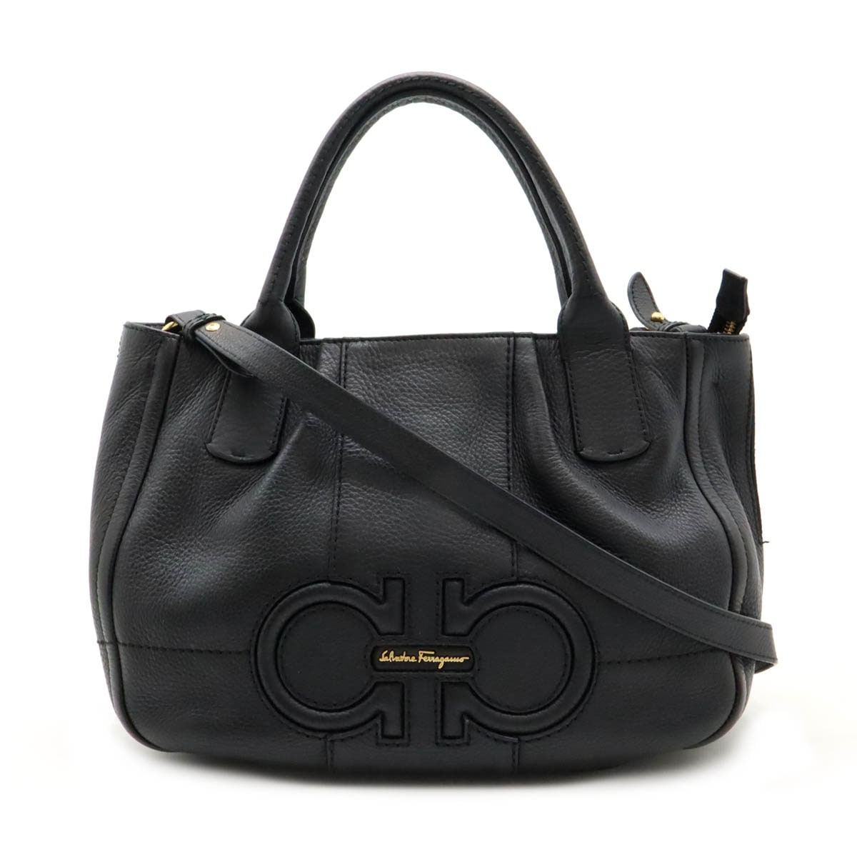 ガンチーニ ハンドバッグ トートバッグ 2WAY ショルダーバッグ レザー ブラック 黒 ゴールド金