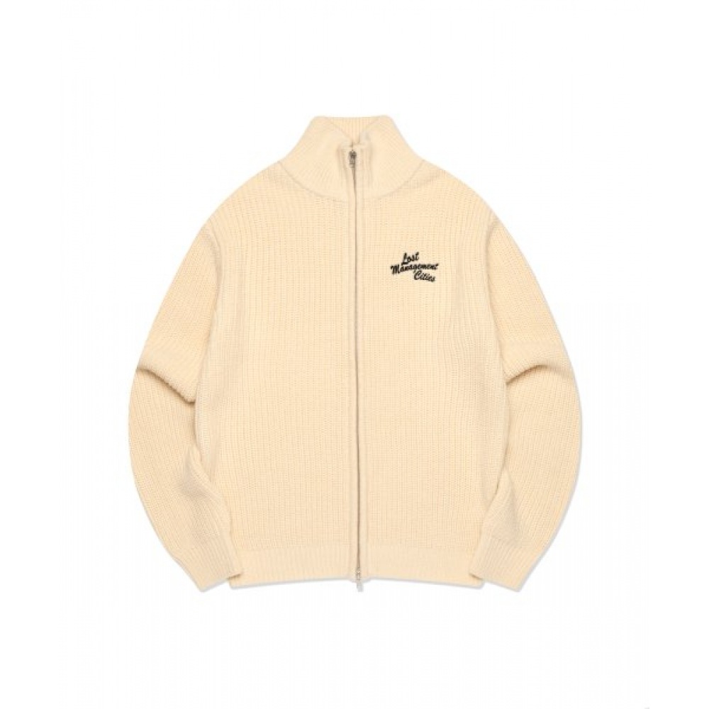 LMC スクリプトハイネックジップアップニットカーディガンクリーム