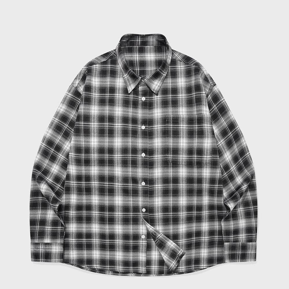 SP POCKET SOFT CHECKED OVERFIT SHIRT-BLACK