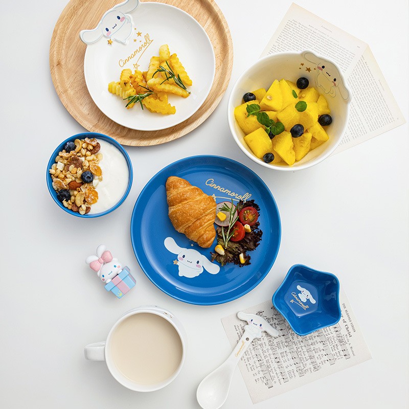 大きなイヤードッグの一人用食器セットキャラクターボウル皿高温に強いお土産高顔お値打ち箱入り