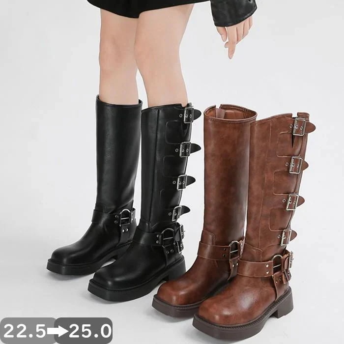 映えブーツ 厚底 黒 裏地あり レディース 推し活 秋冬 ベルト付き ブラック 韓国コーデ 新品/第1弾キャンペーンロングブーツ 裏地なし 病みかわ系 ブラウン ファッション 2タイプ