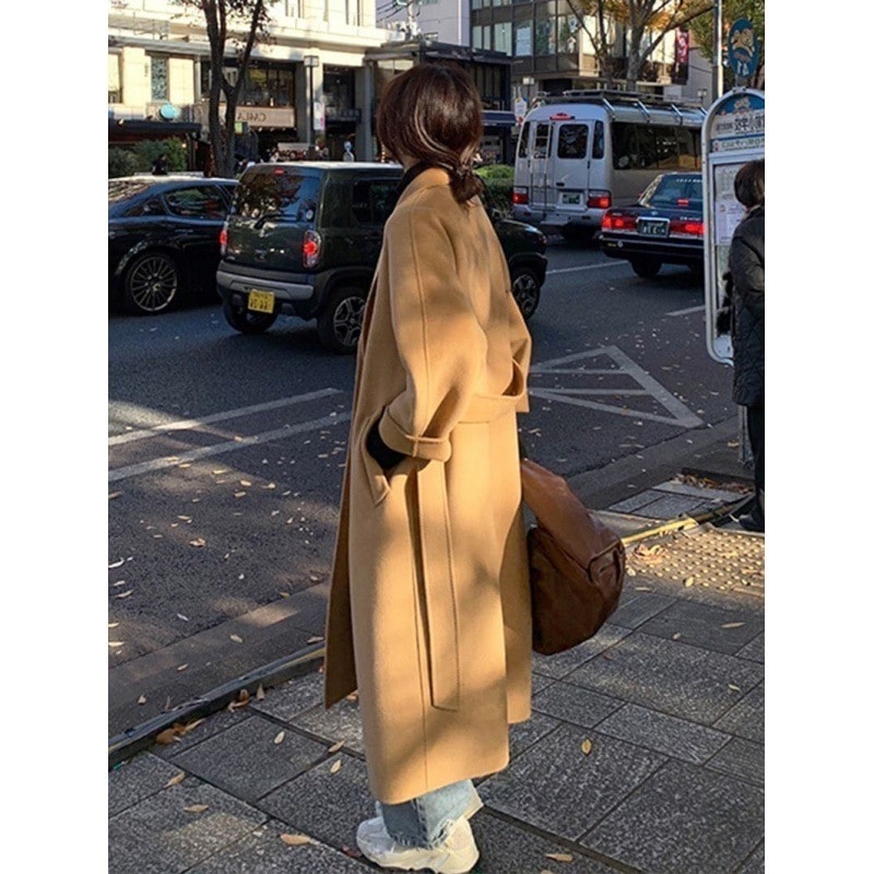 韓国優しいウールコート レディース ミドル丈 2023秋冬 ウールコート 小さめ 感