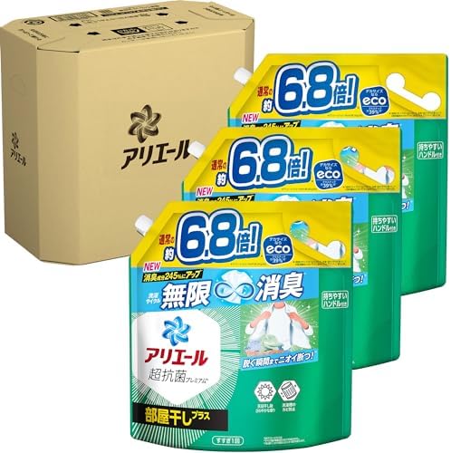アリエール 洗濯洗剤 液体 部屋干しプラス 詰め替え 2.6kg×3袋 部屋干しも生乾き臭ゼロへ [タテ・ドラム式OK]
