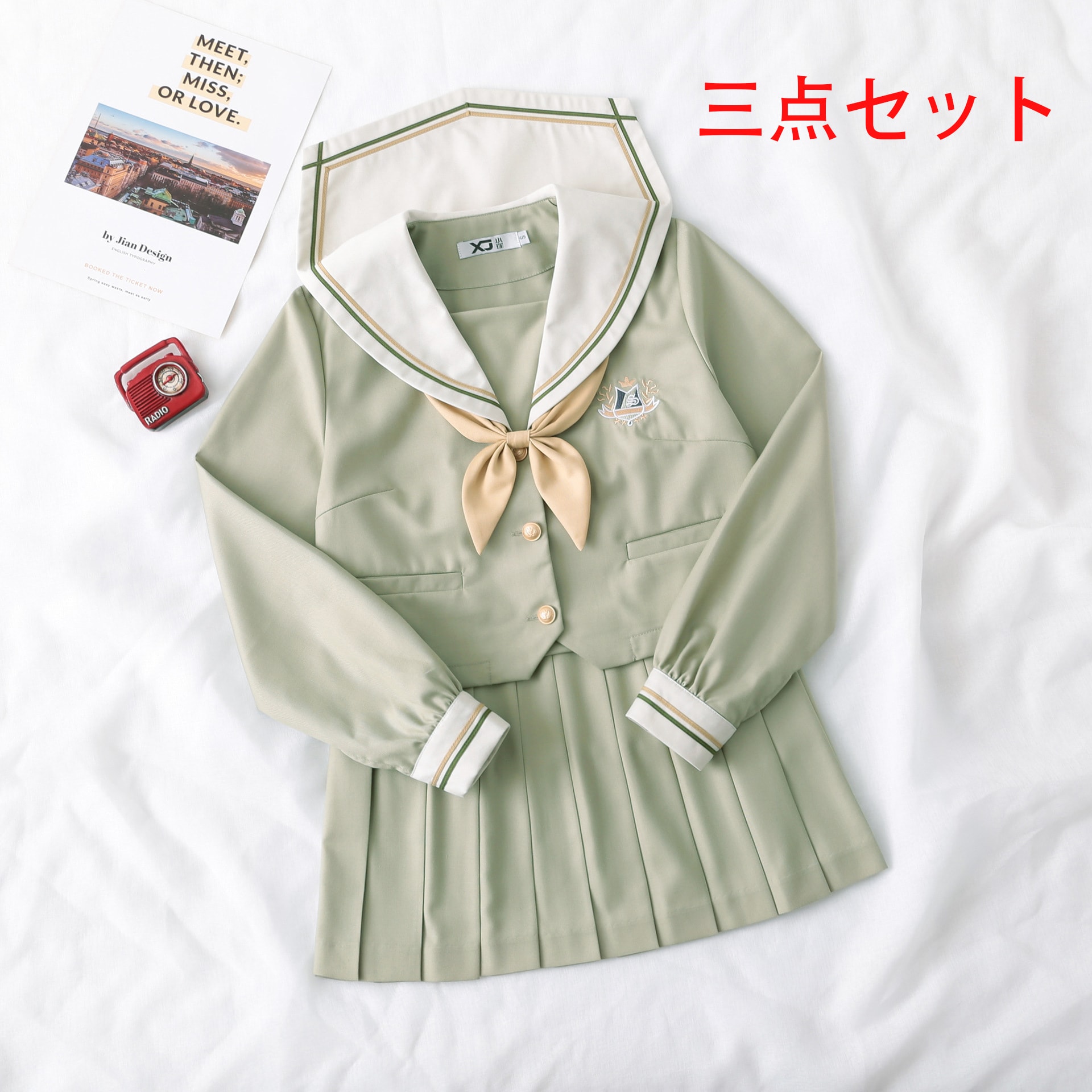 【三点セット】甘美で正統派なミントグリーンの JK 制服スカートセット