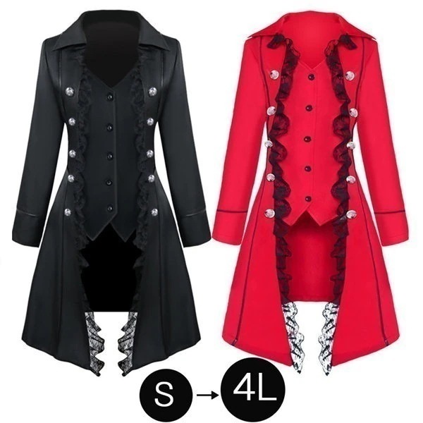 コート ロングコート ジャケット 中世ヨーロッパ 舞台衣装 貴族風 長袖 レース 貴族衣装 女性 宮廷服 ハロウィン コスプレ 舞台 衣装 ステージ衣装 ルネサンス ヴィクトリア 大きいサイズ 黒 赤