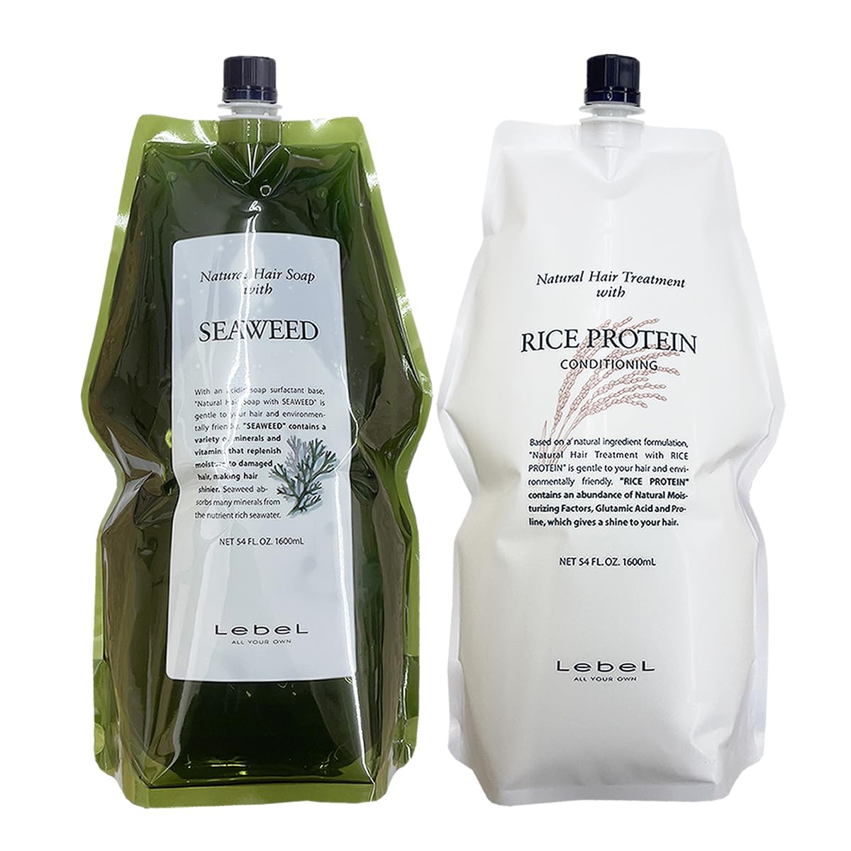 ルベル ナチュラルヘアソープ シーウィード シャンプー 1600ml + ライスプロテイン トリートメント 1600ml 詰め替え セット