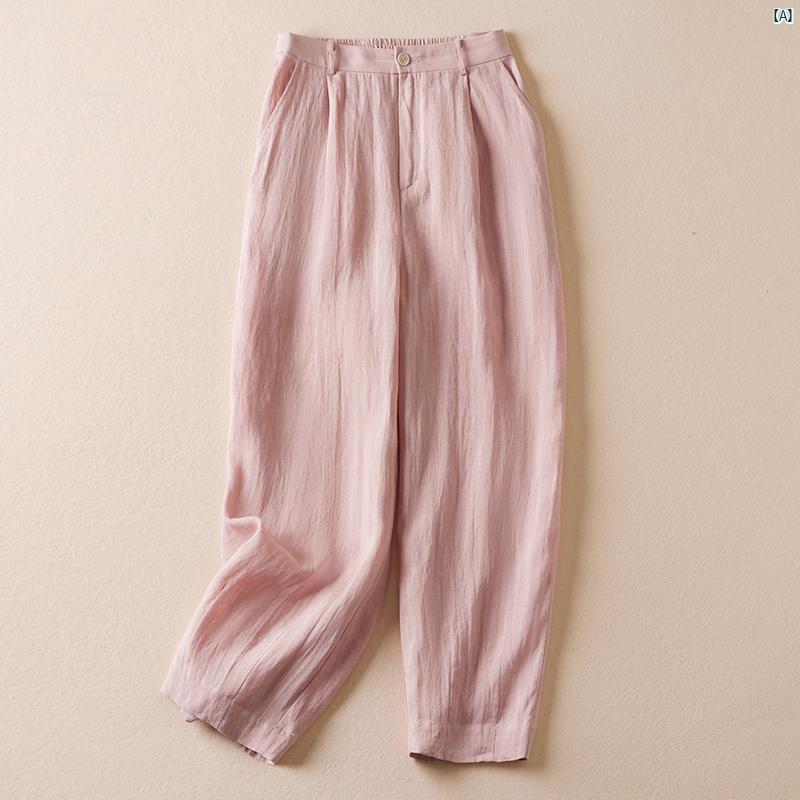 レディース　ファッション　　シンプル　オシャレ 夏 ウォッシュ リネン シンプル 文学 スリム 九分丈 パンツ カジュアル ワイド レッグ 薄型 4,915円
