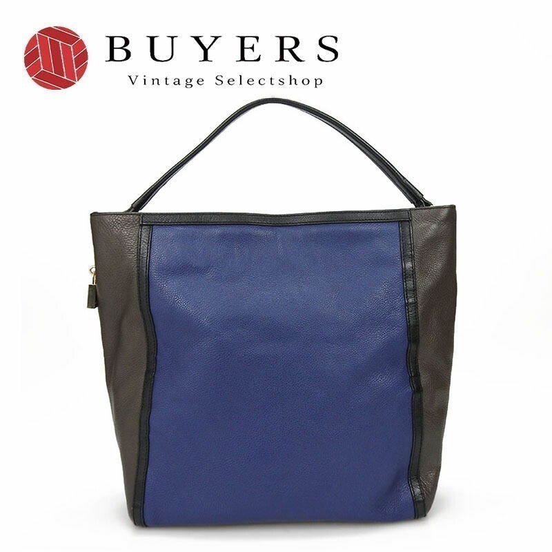 中古 フルラ FURLA ワンショルダーバッグ レザー ネイビー ブラウン ブラック 黒 茶ゴールド金具 ビジネス A4サイズ【中古】 8,730円