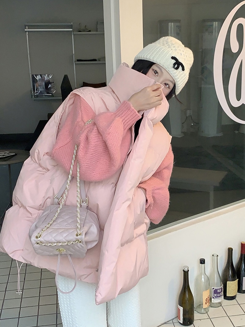 中綿ダウンベスト レディースダウンベスト 冬ベスト カジュアルダウン レディース チョッキ アウター 上着 ペディン ピンク ブラウン 2色 暖かい かわいい 綺麗 ファッション もこもこ