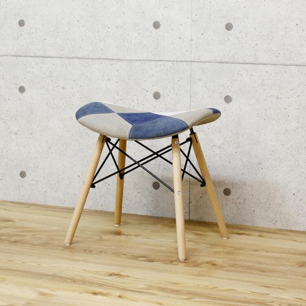 椅子 チェア スツール 北欧 おしゃれ パッチワーク カラフル 足置き 1人掛け いす イス ダイニングチェア デスクチェア フットレスト オットマン ブルー