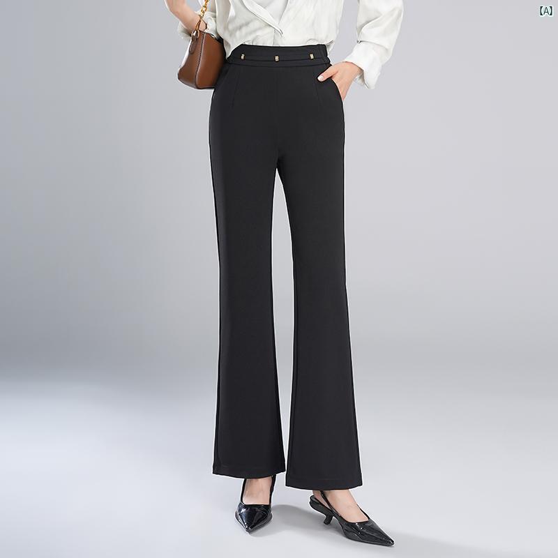 ブラック スーツ パンツ ブーツ カット ハイウエスト スリム フレアパンツ レディースパンツ 春秋新 ドレープ カジュアル