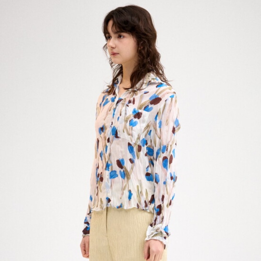 ラフリ チュニック チューリップ柄 シワ加工ブラウス LPBLS325001