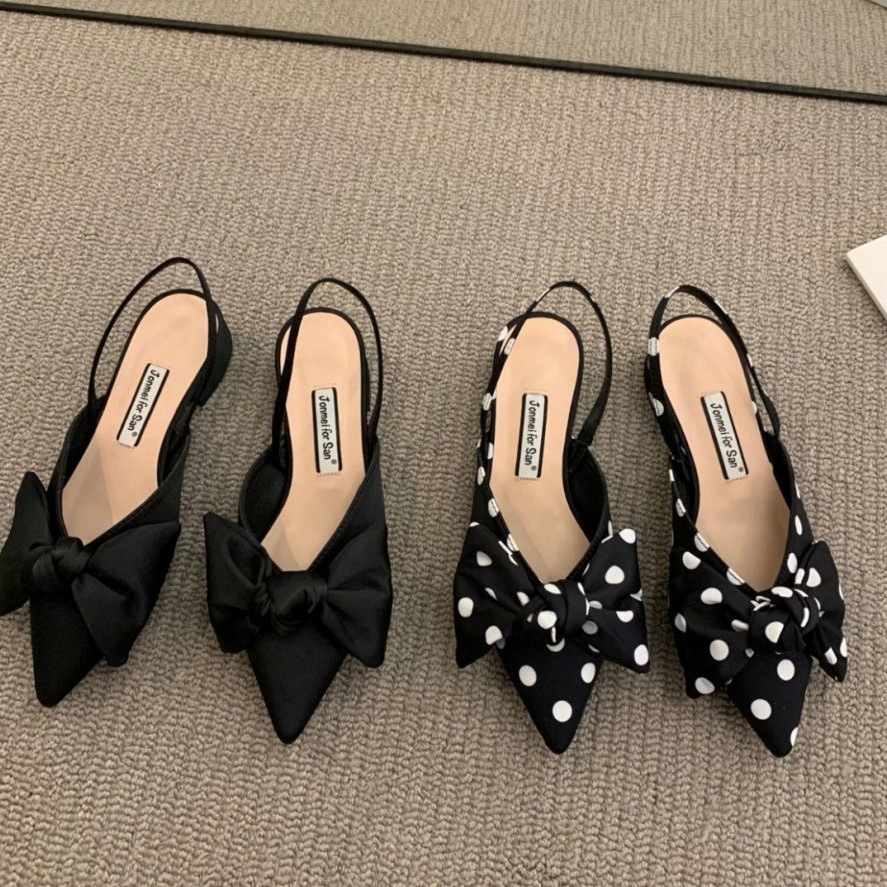 パンプス ポインデットトゥ ローヒール ドット柄 千鳥柄 韓国