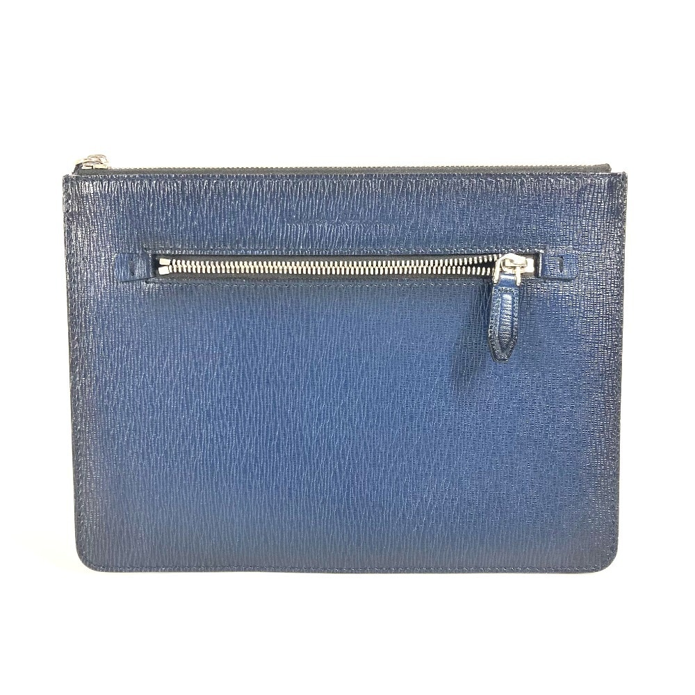 クラッチバッグ ロゴ ストラップ付 ポーチ レザー ネイビー