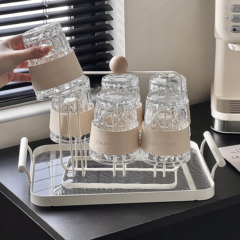 6つの熱防止グラスセット家庭用アスファルト付きトレイ付きクリーム風ベルト断熱カップカバーアイデア水杯