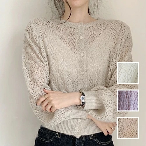 カーディガン 韓国 ファッション レディース 春 夏 秋 カジュアル コーデ シンプル 定番 セレカジ 20代 30代 40代 2025 透かし編みニット カーディガン エレガント