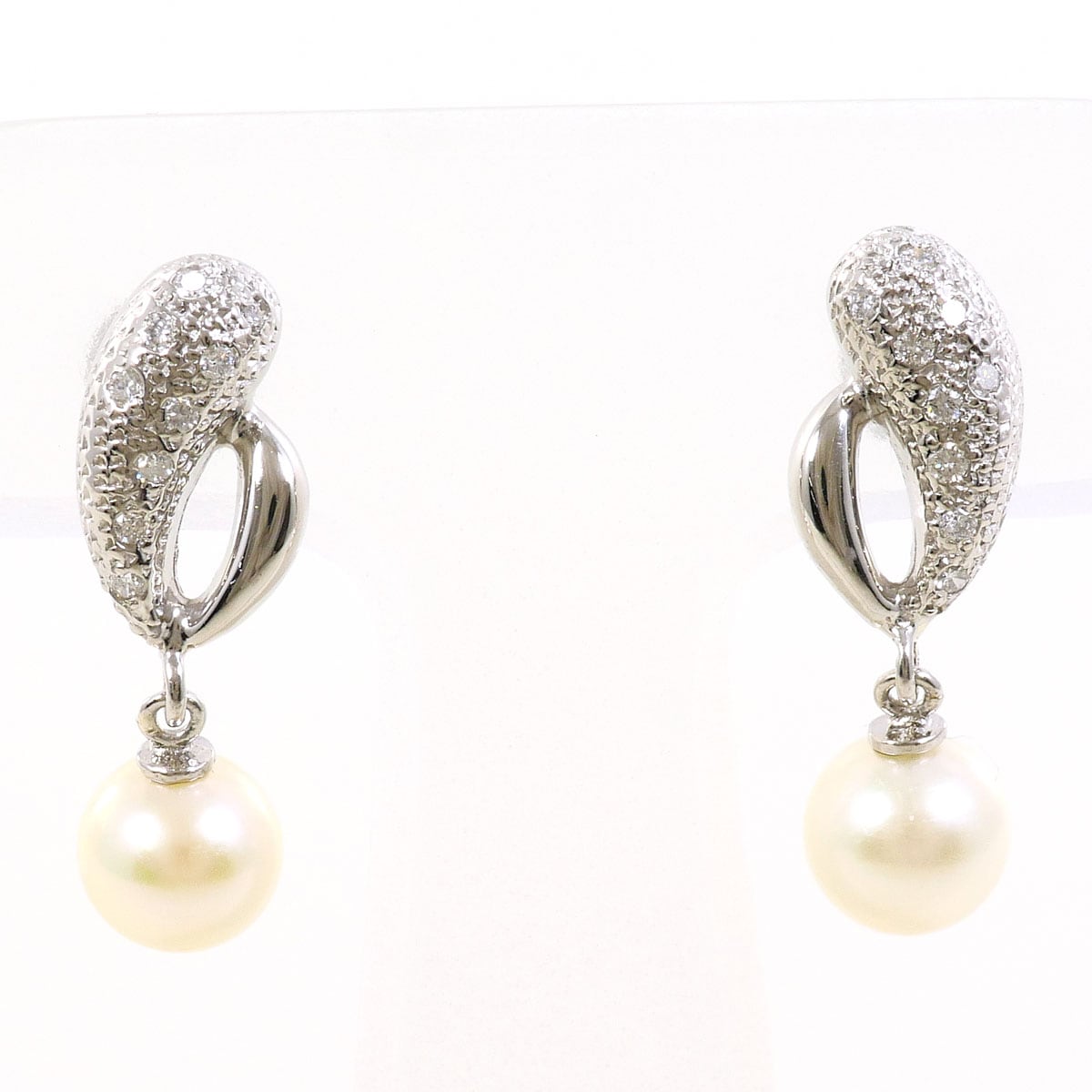PT900 プラチナ ピアス パール（真珠） ダイヤモンド 0.06ct 総重量約3.6g 中古