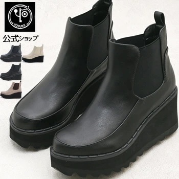 公式SHOP特典キズ補修液付 / ヨースケ 厚底ブーツ サイドゴアブーツ レディース 軽量 歩きやすい 7cm ウェッジヒール