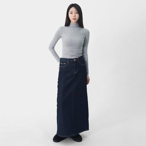 女性の冬のストレート裏起毛デニムマキシロングスカート LPP045