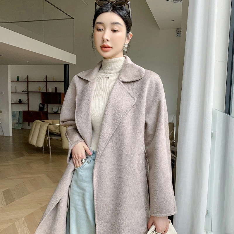 レディースコートウール ミドル丈 高級ウールコート 安い 着痩せ 前撮りカシミヤ アウター ベルト付き カジュアル アウター 保温する 20代30代40代50代