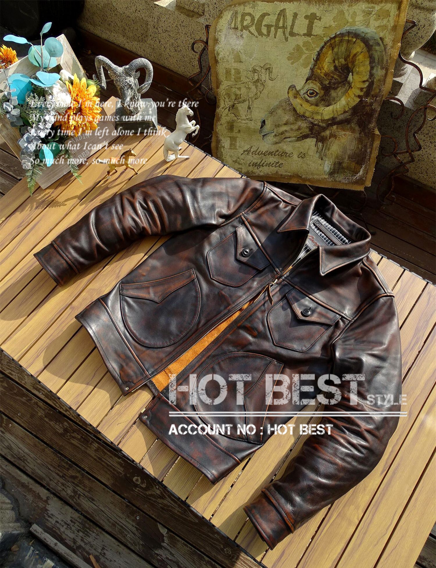 1.2mm 茶芯ホースハイド 復刻40s アビエイタースタイル 裏地あり レザージャケット 革ジャン クロム鞣し ヴィンテージ加工 馬革