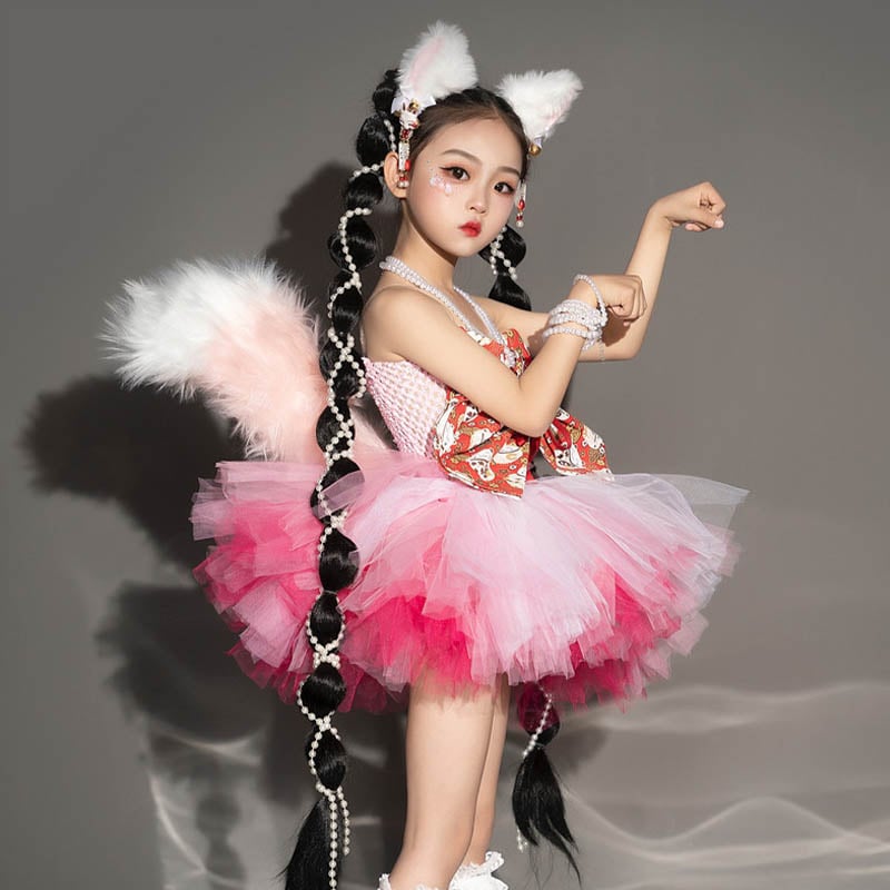 ハロウィン 衣装 子供用 ピンク狐 3点セット ハロウィン 子供 仮装 ドレス 耳 しっぽ ハロウィン コスプレ ドレス 子供 女の子 かわいい コスプレ コスチューム ハロウィン コスプレ衣装 変装