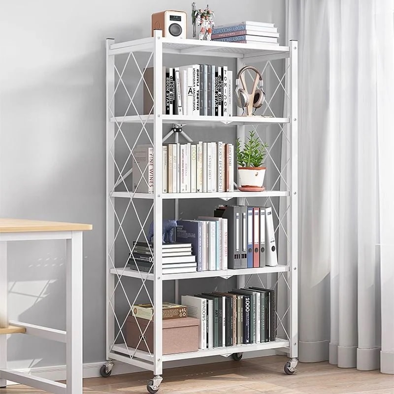 無料の設置折りたたみ本棚収納ラックフロアアイアンアート可動棚リビングルーム収納できるシンプルなスチール本棚