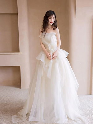 フォレスト風ブライトウェディングドレス2024シンプルメイン糸花嫁歓迎結婚式お出かけ糸感