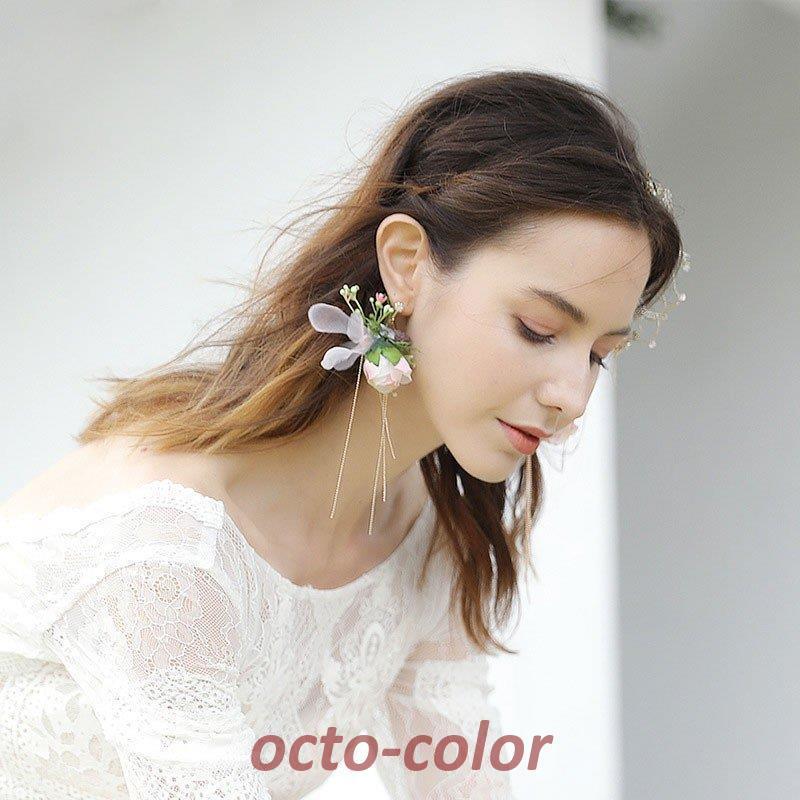 イヤリング レディース ピアス ノンホール ロング イヤーカフ フラワー イヤークリップ タッセル イヤリング プレゼント 結婚式 デート お花デザイン