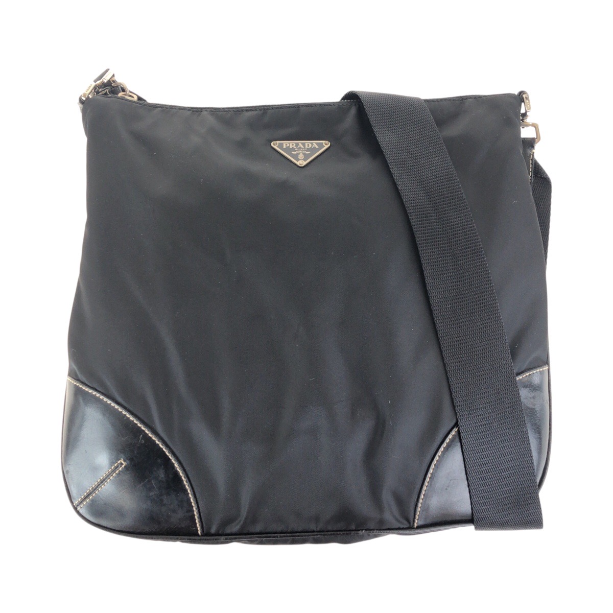 美品 テスート 三角ロゴプレート ブラック 黒 シルバー金具 ナイロン/レザー ショルダーバッグ ポシェット レディース 501330