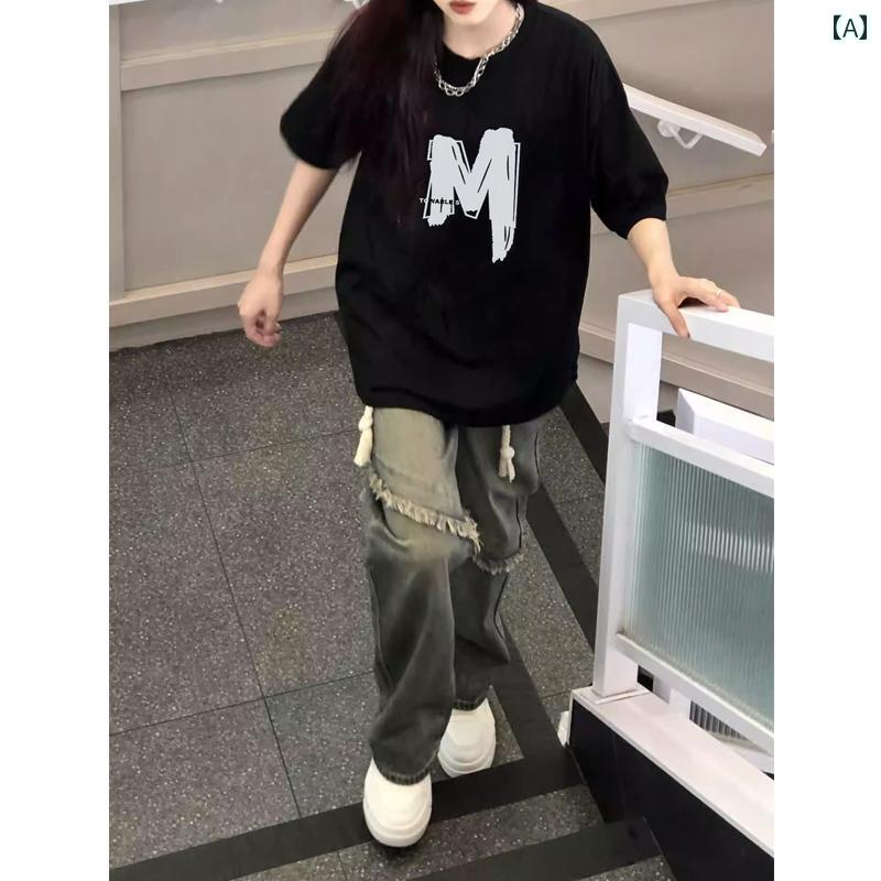 レディース トップス カジュアル おしゃれ 黒 綿 大きめ t シャツ トレンディ 半袖 夏 丈 体型カバー t シャツ