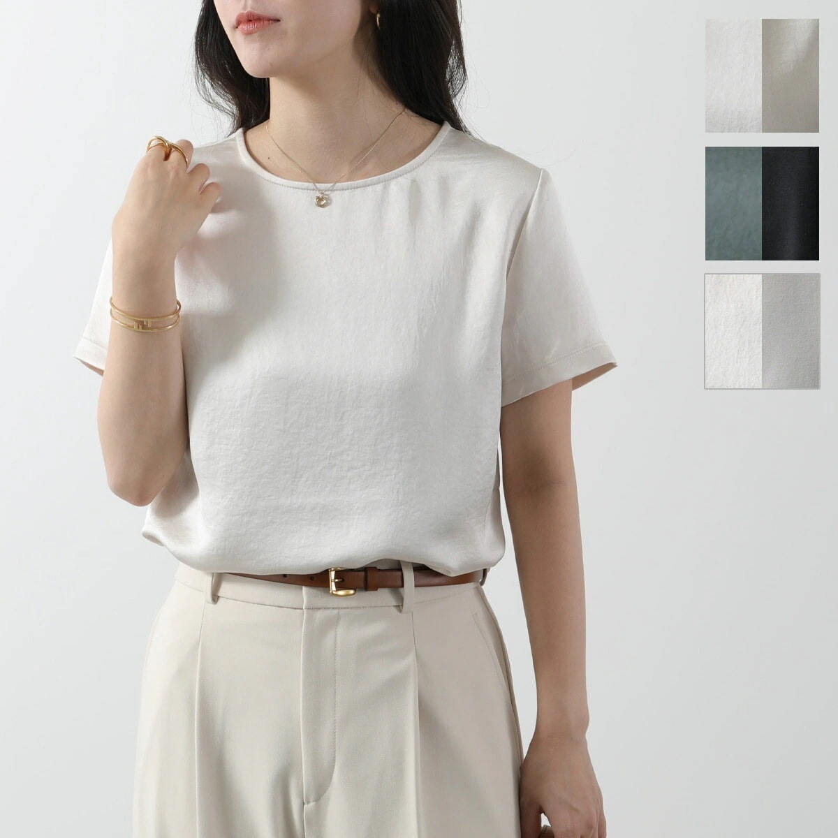 WEEKEND MAX MARA ウィークエンド マックスマーラ Tシャツ AMBURGO アンブルゴ 半袖 サテン カットソー クルーネック カラー3色