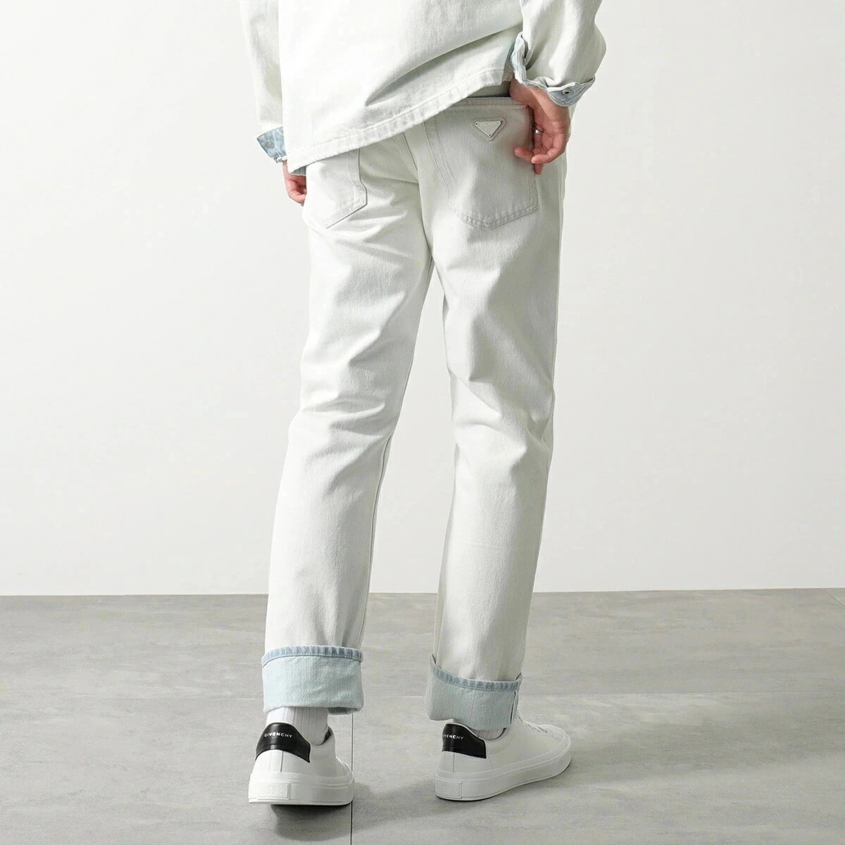 PRADA プラダ デニム ジーンズ GEP336 10ID メンズ 5ポケット デニム パンツ ブリーチデニム レギュラーウエスト スリムフィット ロゴ F0】