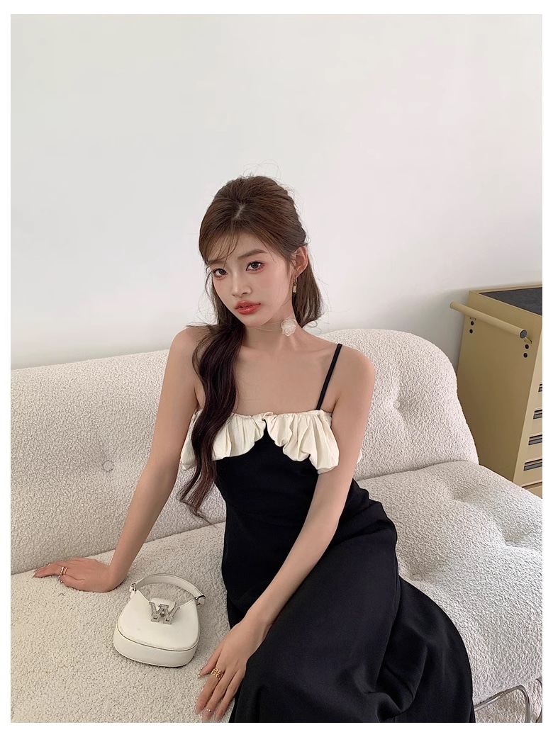 夏 デザイン ツーウェア ハイウエスト ヘップバーン シック ドレス 個性的 ワンピース ロング ロング丈 袖なし 襟なし きれいめ シンプル カジュアル 大人 上品 おしゃれ お洒落 無地 夏