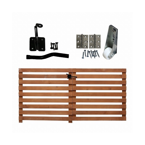 住まいスタイル WF-YKG-LBR 折り畳めるウッドフェンス142×71 ゲートセット(横ボーダー) ライトブラウン メーカー直送