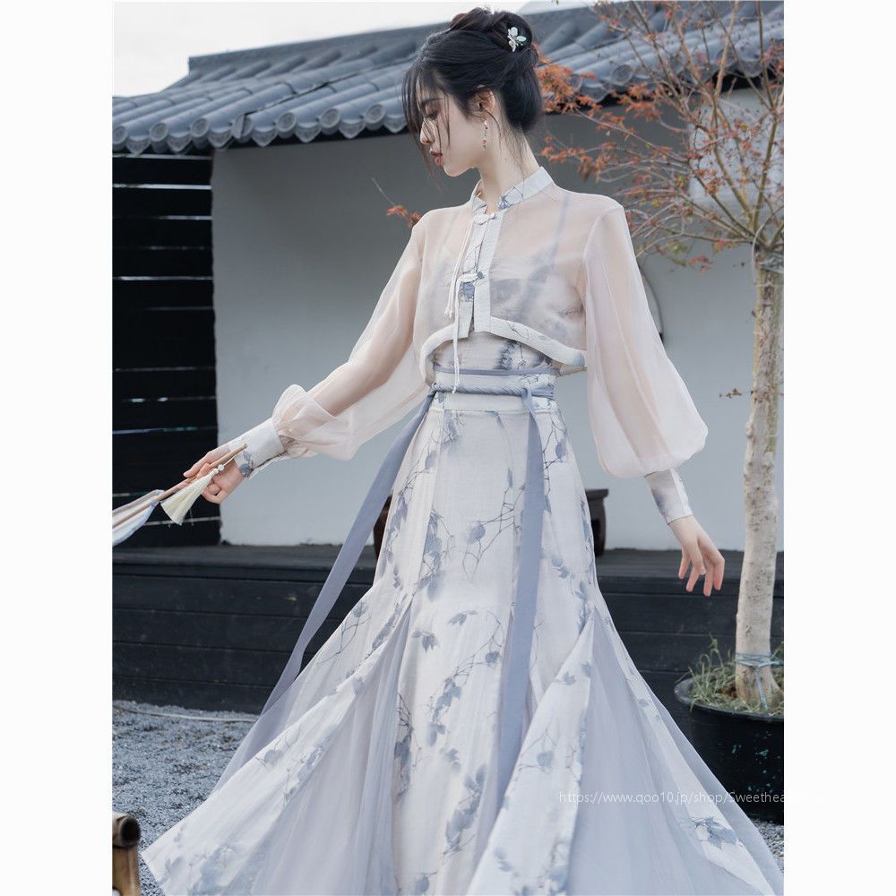漢服女夏の薄い甘系少女超仙気風改良漢要素ワンピース古風スーツ