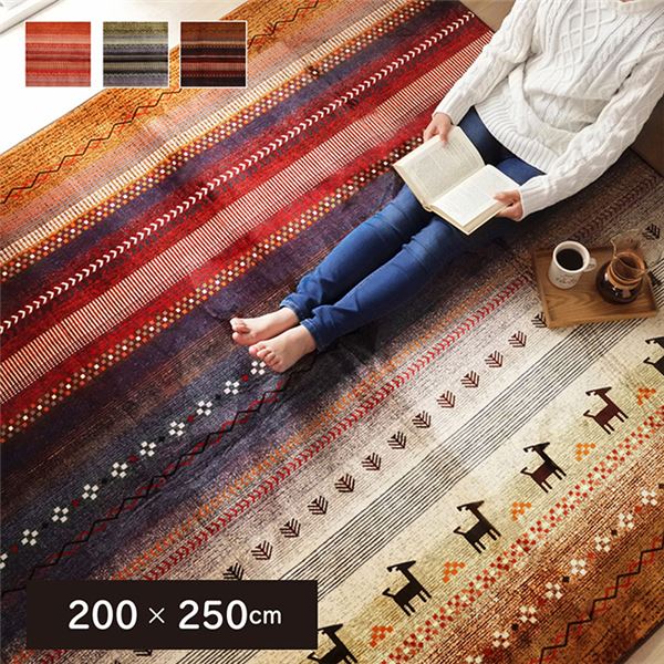 ラグマット/絨毯 (長方形 ミックス 約200×250cm) 洗える ホットカーペット 床暖房対応 防音 ギャベ (リビング)