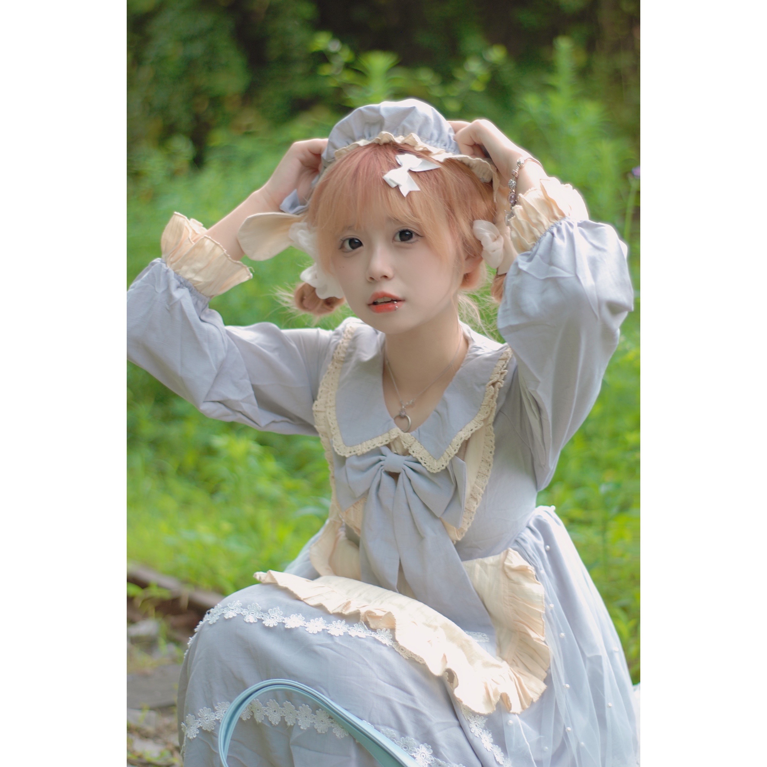 正規品デザインウサギ耳かわいい甘い双子親友lolitaヘアキャップbbキャップ (スカートを除く)