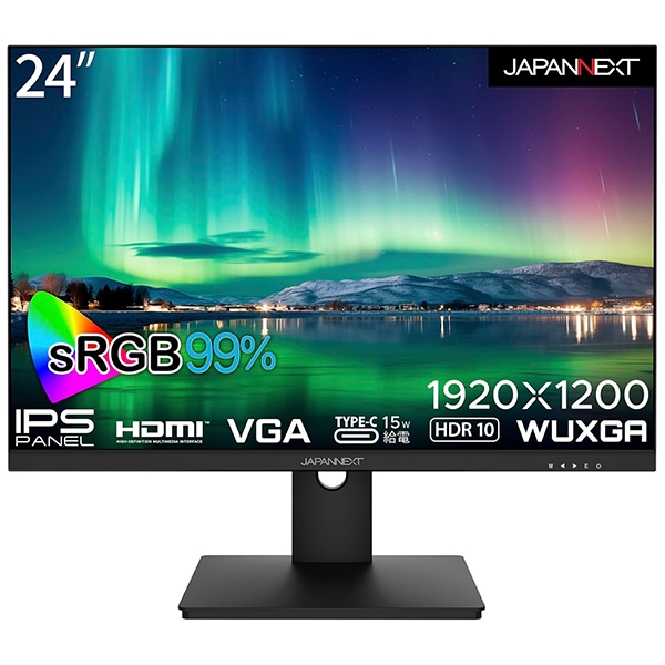JAPANNEXT 液晶ディスプレイ 24型/1920×1200/USB Type-C×1HDMI×2VGA×1/ブラック/スピーカー:有/1年保証 メーカー直送