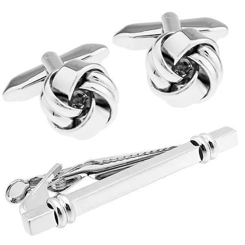 カフス ネクタイピン セット ダブルライン ノット カフスボタン カフリンクス タイクリップ タイピン