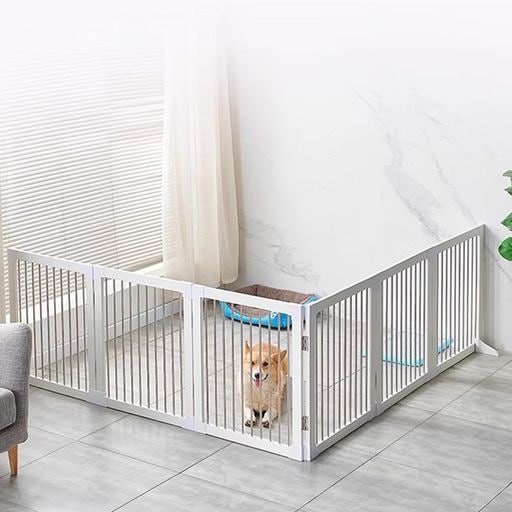 Puhang 犬ゲート ペットフェンス 木製 ペットゲート高さ57cm 4cm柵間隔 バリアゲート 折り畳み式 小型犬 収納便利 鉄製 赤ちゃん 脱走防止 侵入防止 ドアストッパー 取付け簡単 庭 室