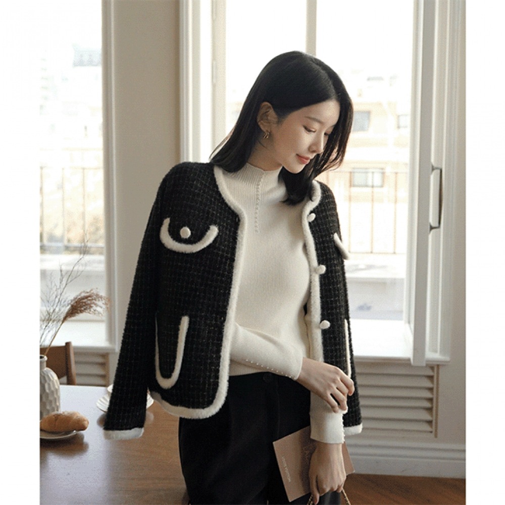 Click & Funny [ミンク] リンテットカラーカーディガンジャケット