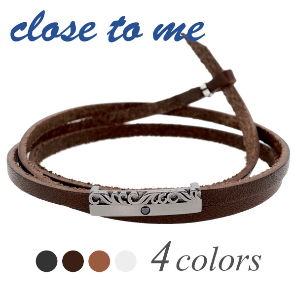 close to me アラベスク 唐草 ブラックジルコニア レザー メンズブレスレット メンズ