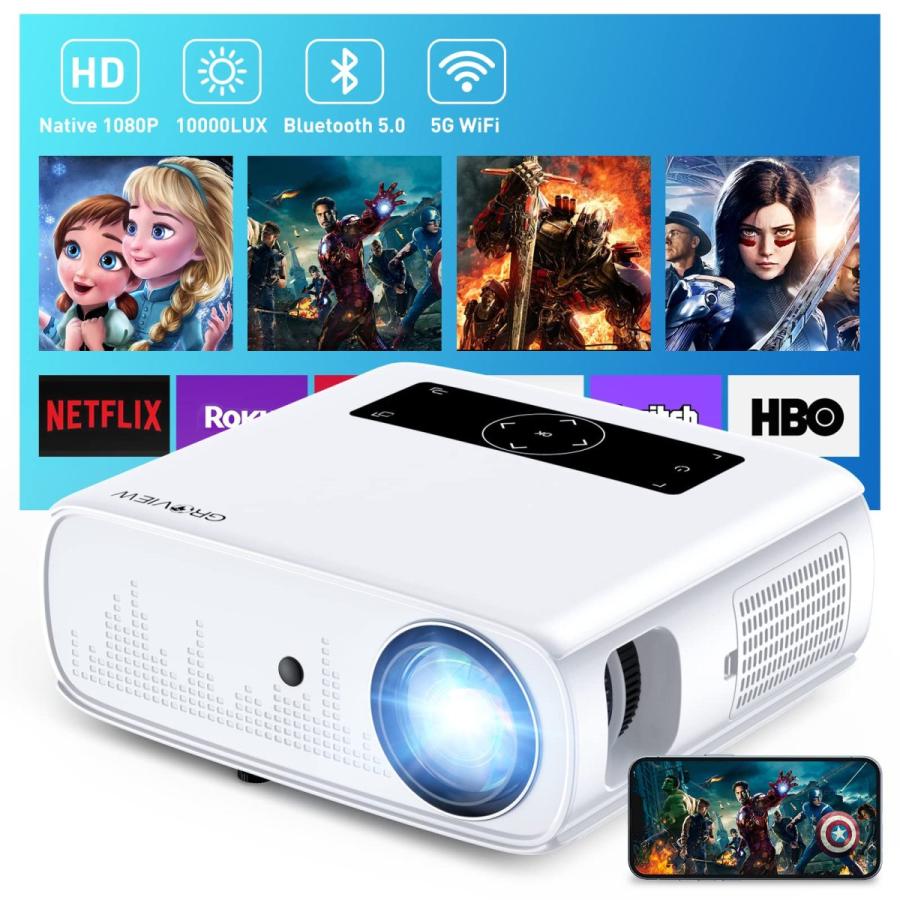 プロジェクター GROVIEW 10000lm 高輝度 5G WiFi リアル1920×1080P解像度フルHD 4K対応 Bluetooth5.0 ワイヤレス接続 TOP-818C