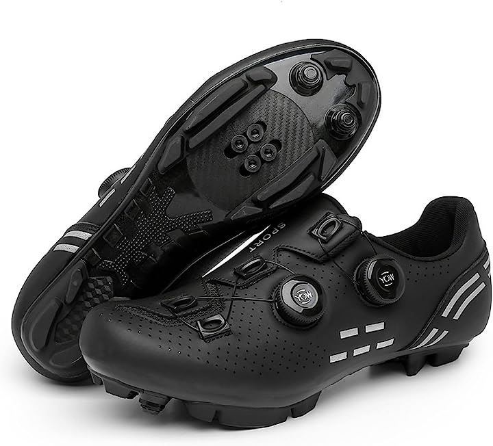 MTBシューズ ビンディング サイクル 自転車 靴 SPD(ブラック, 25.0 cm)